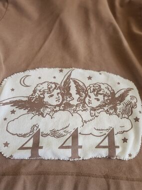 Cascade Blue Petite Xl Brown Angel Graphic Long-Sleeve Top